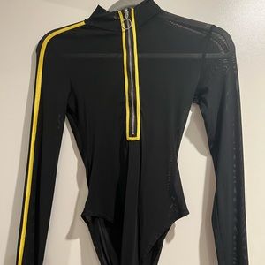 BLACK MESH BODYSUIT WITH ZIPPER